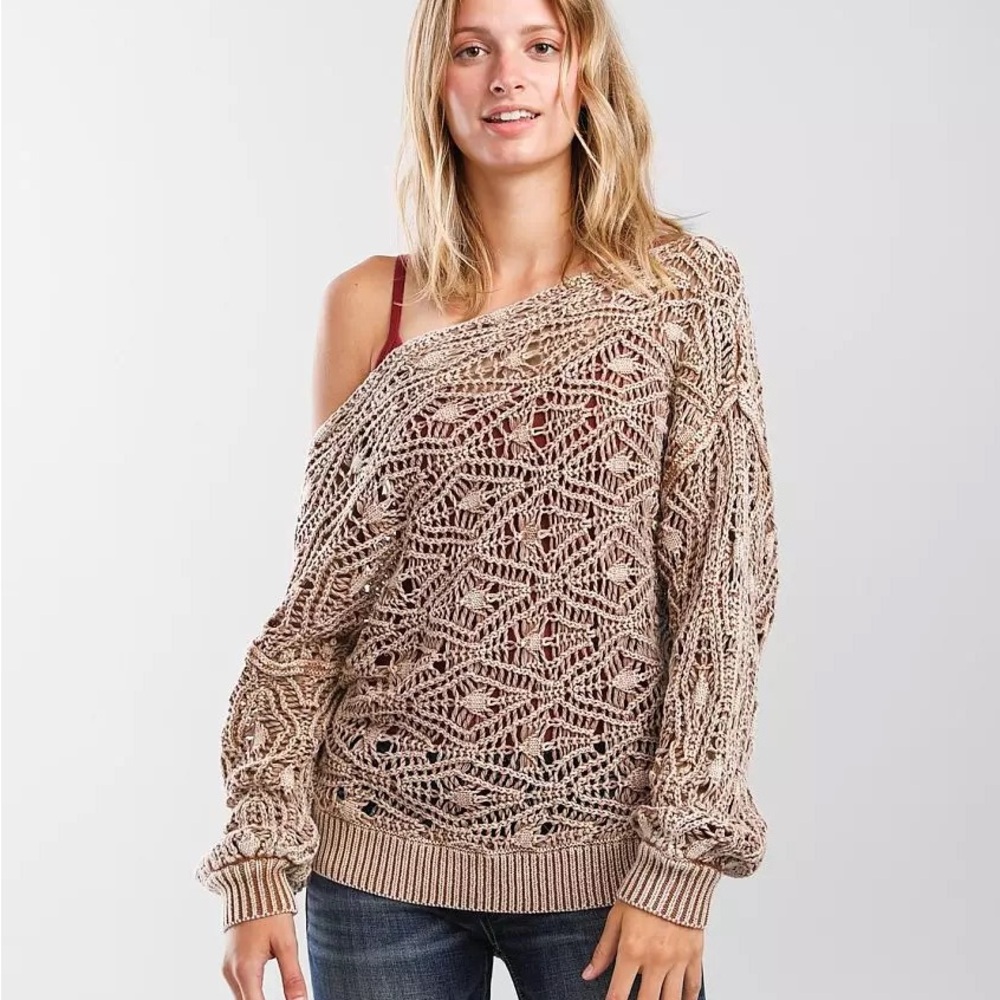 Buckle Off the Shoulder Washed Sweater. Size Small. - Picture 2 of 7